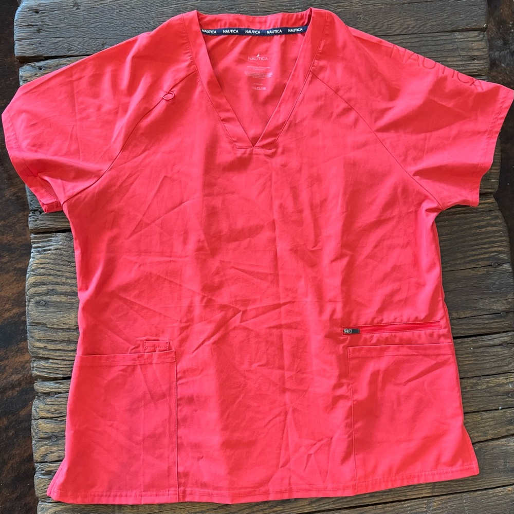 Nautica Scrub Top Coral Size Large Nurse Medical Shirt